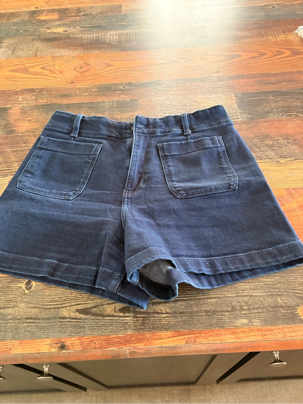LC Lauren Conrad Navy High Waist Casual Shorts with Front Patch Pockets